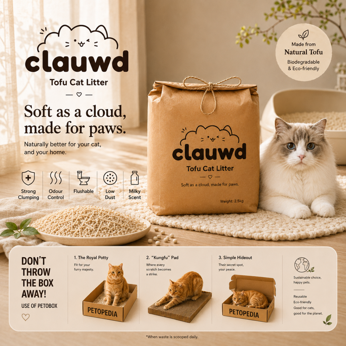 CuteCats-Premium Clauwd Tofu Cat Litter 7L | No Loose Clumps, No Smelly Home, Just Cloud-Soft Paws - Image 10